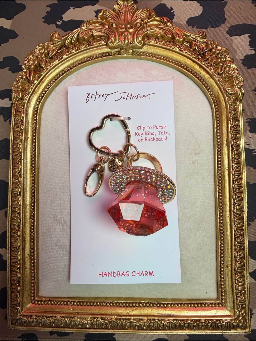 Betsey Johnson Pink Ring Pop Handbag Charm Key Fob Rhinestone